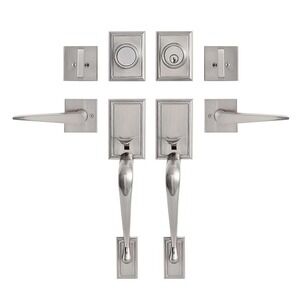 Brushed Nickel Entry Door Handle Lock Set with Deadbolt Keyed Entry Brand New